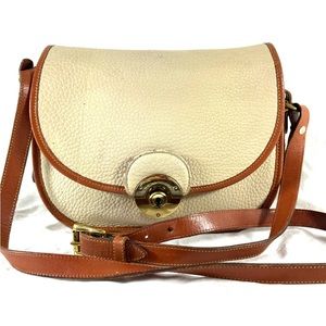 DOONEY AND BOURKE Ivory/Tan Leather Saddle 3 Compartments Key Lock Crossbody Bag